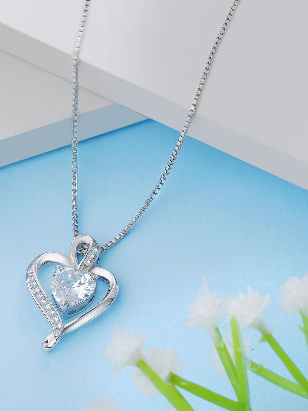 Silver Heart Anti Tarnish Anti Allergic chain girls women Cubic Zirconia