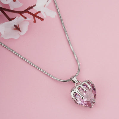 Pink Heart Pendant Chain for Girls|Valentine's day gifts| Stylish Delicate Chain - Second Image