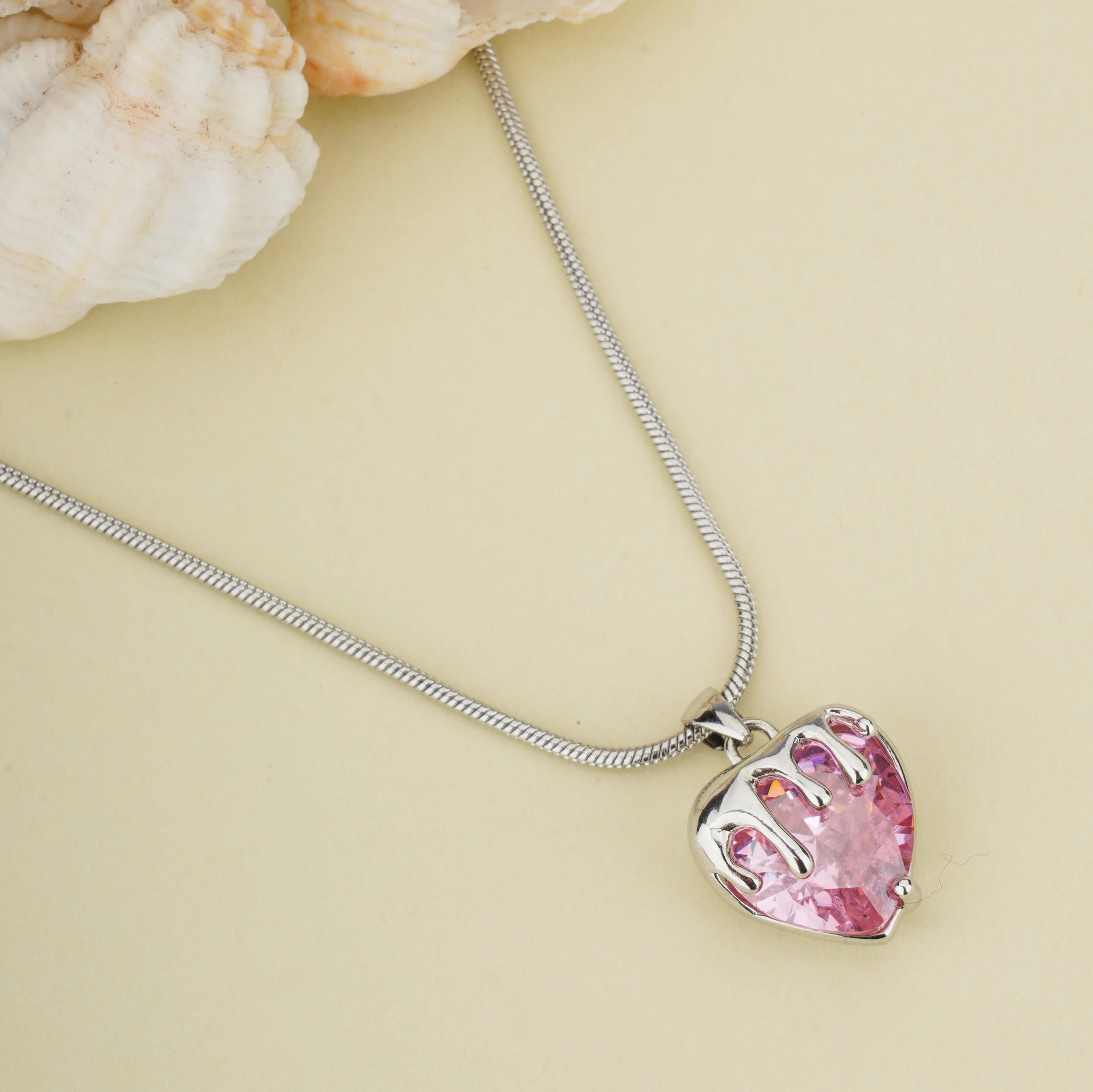 Pink Heart Pendant Chain for Girls|Valentine's day gifts| Stylish Delicate Chain